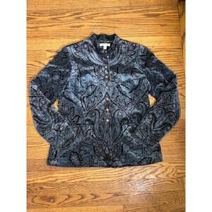 Coldwater Creek Jacket Button Front Tab Collar Paisley Velvet Women's M